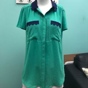 Anthropologie Blue and green button down